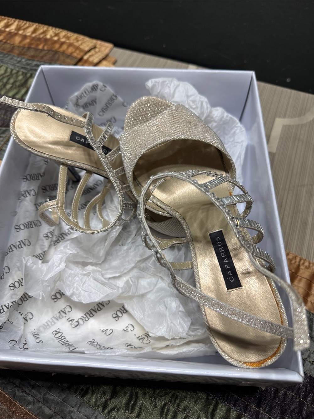 Caparros Champagne Glitter Strappy Heels